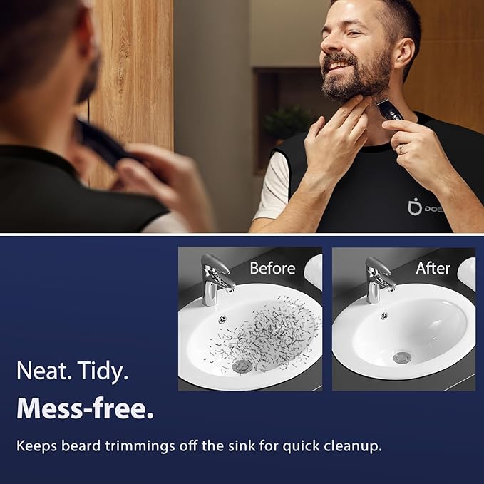 Beard Bib Apron, Beard Hair Catcher for Sink with Reinforced Suction Cups, Non-Stick Beard Trimming Catcher, Gifts for Men, Anniversary Birthday Gifts for Him, Beard Accessories for Men, Black