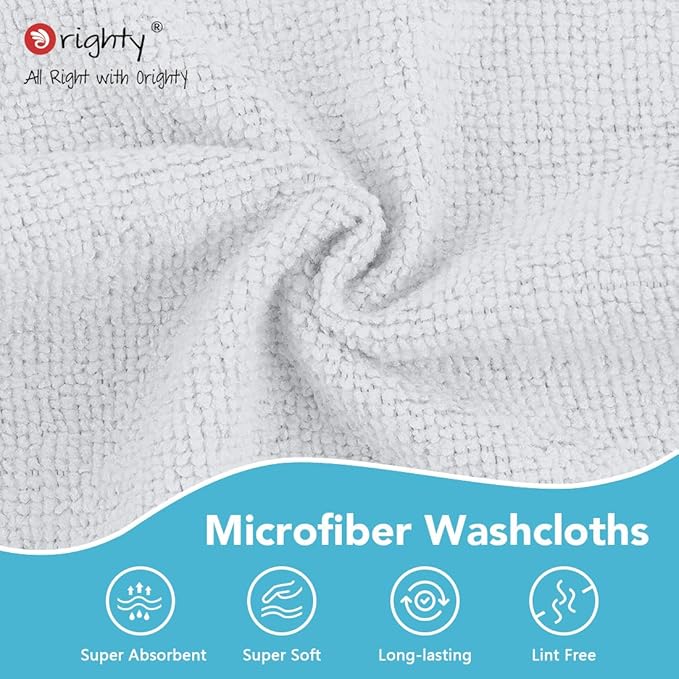 Orighty Washcloths, 20 Pack Microfiber Face Towels, Highly Absorbent and Soft Feel Wash Cloths & Hand Towels for Bathroom, Hotel, Spa, and Gym, 11.5x11.5 Inch, White