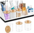 Bathroom Organizer Countertop, White Silicone Toothbrush Holders for Bathrooms with 3PCS Qtip Holder Dispenser, Toothbrush and Toothpaste Holder for Bathroom Counter Organization Storage Vanity