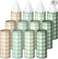 12 Set Green Plaid Tissue Boxes for Car Cylinder Bulk Fresh Plaid Round Cylinder Holder with 3 Ply Facial Tissues for Spring Summer Travel Bathroom Office Decoration