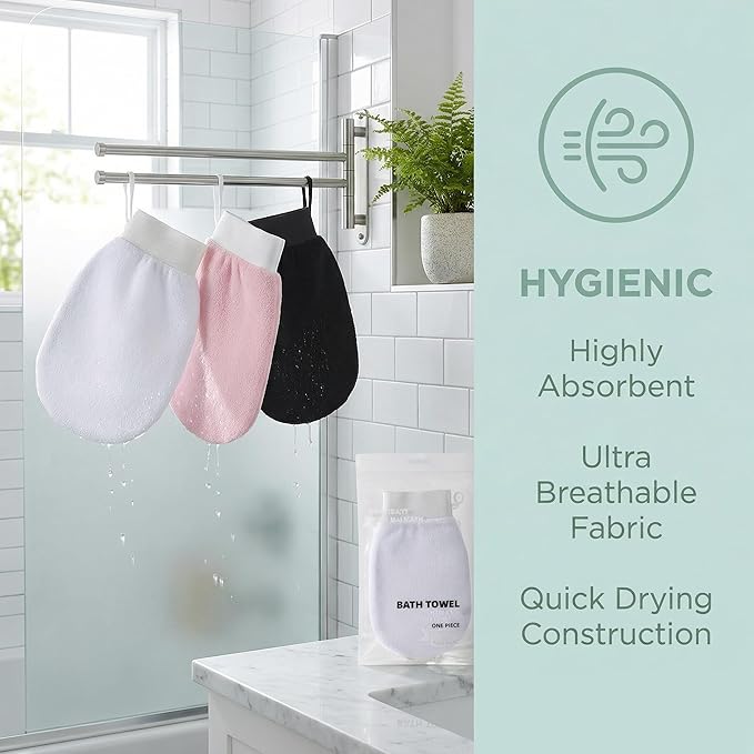 Exfoliating Gloves & Back Scrubber Strap Set - Dual-Sided Textured Mitts for Deep Body Exfoliation, Hard to Reach Back Cleaning, Spa-Quality Dead Skin Removal with Long Handle & Nylon Viscose Material