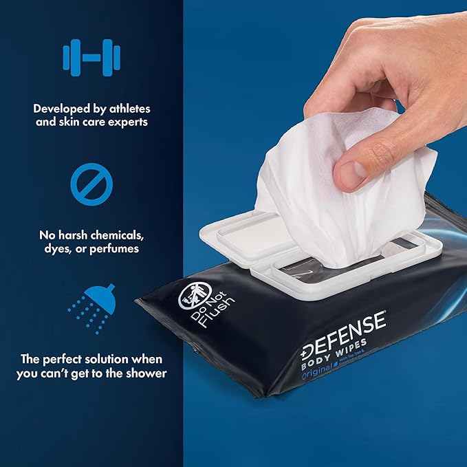 Defense Soap All Natural Body Wipes with Tea Tree Oil | Wrestling, Combat, Camping, Gym, Post Workout Shower Wipes for Men and Women. 40 Count (Pack of 3)