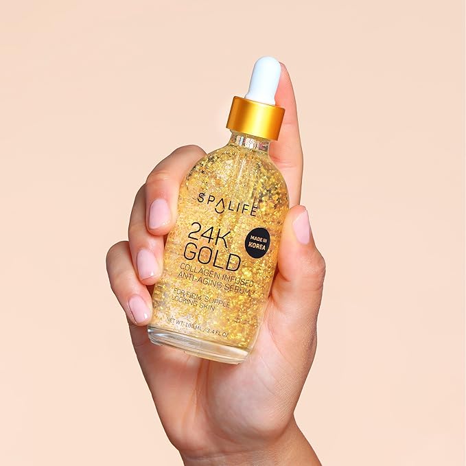 SpaLife Beauty 24k Gold Anti Aging Serum | Korean Deep Collagen Serum for Face with Real Gold Flakes | Hydrating & Firming Treatment for a Youthful Look | 3.7 Fl. Oz.