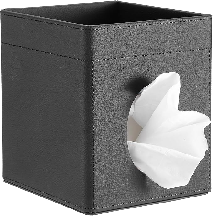 Sumnacon Square Tissue Box Cover with Storage Tray, Decorative Cube Tissue Holder PU Leather Facial Tissues Organizer Stylish Modern Tissue Dispenser for Bathroom Toilet Tank Vanity Dresser Table