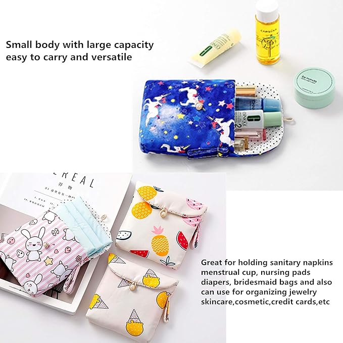 4 Pcs Cute Cotton Sanitary Napkins Bag, Menstrual Cup Pouch, Nursing Pad Holder, 5.1 x 5.1 inch Washable Organizer, Multifunction Purse for Girls Women (A)