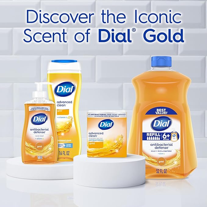 Dial Body Wash, Advanced Clean Gold, 16 Fl Oz, Hydraclean Complex & Vitamin E, Gentle, Leaves Skin Feeling Nourished, Dermatologist-Tested, No Parabens & Sulfates, (Pack of 8)