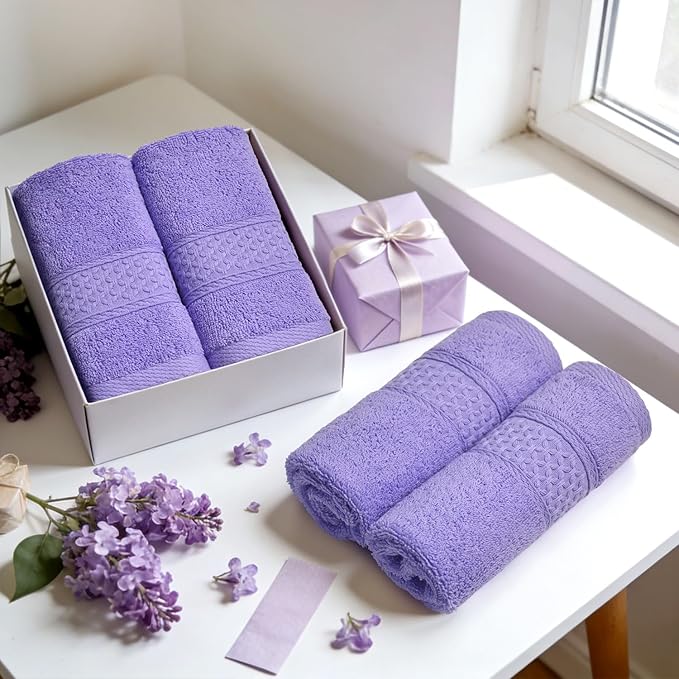 Cleanbear Wash Cloths Cotton Facecloths, Large Face Cloths 6 Ultra-Soft Washcloths for Bathroom and Guestroom, Fade-Resistant Face Towels 13 by 13 Inches (Lavender)