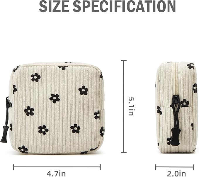 Small Makeup Bag for Purse,Mini Cosmetics Bag cute Zipper corduroy Cosmetic Pouch Storage Pouch Travel Toiletry Organizer for Women Girls(Flower)