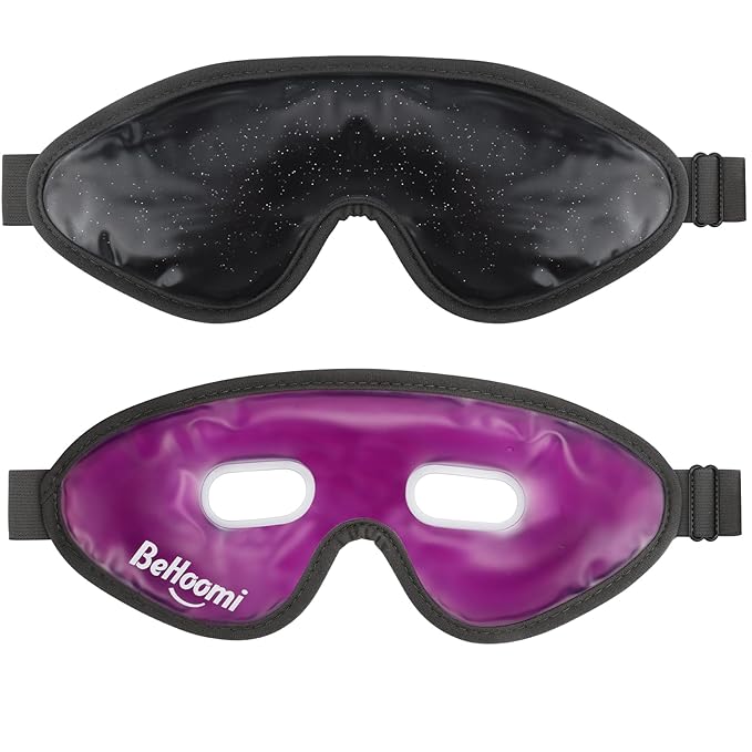 2Packs Cooling Eye Masks, Ice Eye Mask Cold Compress for Eyes, Reusable Cold Gel Eye Mask for Eye Relaxation, Comfort Snug Fit, Eye Cover for Home, Office, Black & Purple