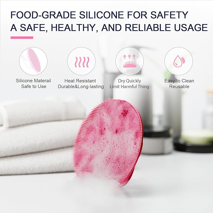 Silicone Body Scrubber Shower Bath Wash Brush Gentle Exfoliating Scrub Cleansing Loofah for Women Men Baby Sensitive Skin, Easy to Clean, Lather Nicely, More Hygienic, 1 Pack, Pink