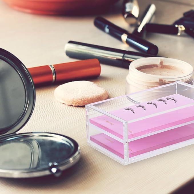 Homoyoyo Pink Acrylic False Eyelash Storage Box Lash Holder Salon Lash Case Cosmetic Display Organizer for Grafting and Travel