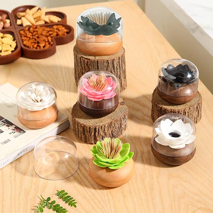 Qtips Holder Black Cotton Toothpick Holders Q-Tips Holder Black Bathroom Accessories Toothpick Holder 3D Wooden Qtip Holder with Lid Restroom Sink Desktop Bathroom Decor and Accessories ﻿