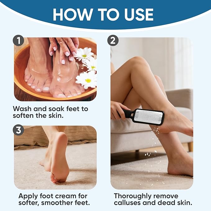 3 Pack Foot Files Callus Remover, Stainless Steel Foot Rasp and Foot Scrubber, Professional Pedicure Tools for Dead Skin, Hard Skin and Calluses Removal
