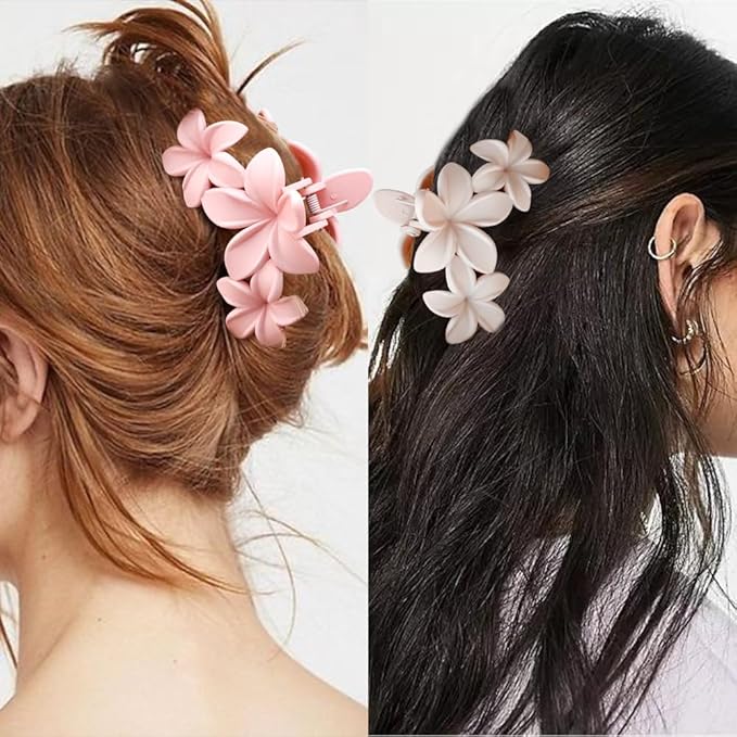 Ahoney 6PCS Flower Hair Clips for Women Strong Hold Nonslip, Big Flower Claw Clip for Thick Hair, Hawaiian Hibiscus Cute Hair Clips Beach Hair Accessories for Women Girls (Neutral)