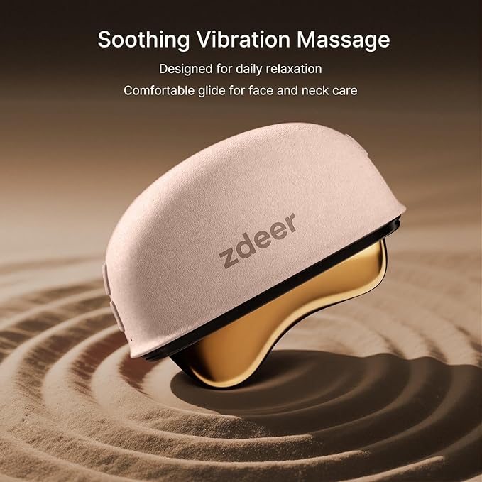 ZDEER LED Red Light Therapy for Face & Neck Massager Facial Care Device – Electric Gua Sha Brass Tool with Heat & Vibration for Firming, Sculpting & Skincare, Pink