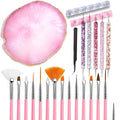 24 Pieces Nail Art Tools Kit Resin Nail Art Palette Acrylic Silicone Engraving Pen Dotting Pen Mixing Palette Detail Brushes Tools for Nail Art DIY Home Salon Makeup Display (Rose red)