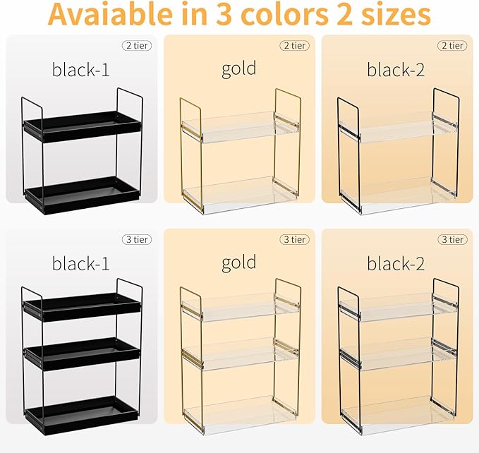 Bathroom Countertop Organizer, 3 Tier Acrylic Tray Vanity Counter Skincare Organizer Shelf, Kitchen Under Sink Standing Rack, Home Storage Holder for Lotion Makeup Cosmetics Perfume Spice, Gold | Vanity Counter, Kitchen Under Sink, Home Storage Holder,...