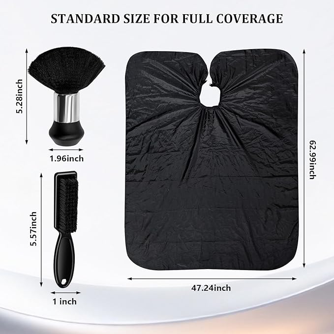 Haircutting Cape, Hair Salon Cape, Hair Stylist Cape, Waterproof Cutting Cape with Neck Duster & Barber Brush, Haircut Capes for Adults Men Women Kids, Adjustable 63 x 47 in, Black