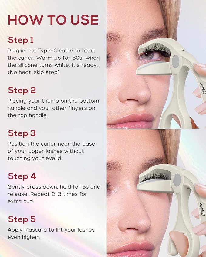 COPPA Heated Eyelash Curler, EC-1 Precision Type Lash Curler Open Style with 65°Heat & Dual-Use Corded Eyelash Curler Easy to Use for All Eye Shapes, No Pinching or Pulling Eyelash Eye Makeup Tool