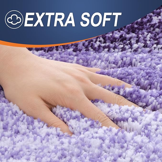 OLANLY Bathroom Rug Set 2 Piece, Soft Absorbent Microfiber Bath Mats and U-Shaped Contour Toilet Rug, Non-Slip, Machine Wash Dry, Plush Shaggy Bath Mats for Bathroom (30"x20"+24"x20", Violet)