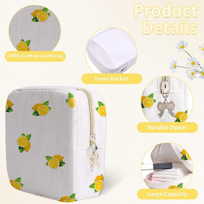 Period Bag for Women, Portable Corduroy Sanitary Napkin Storage Bag Strawberry Period Pouch with Zipper, Sanitary Pads Bag Tampons Holder for Purse, First Period