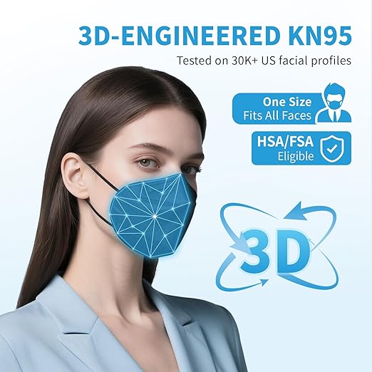 akgk KN95 Face Mask, Breathable Protection Masks, 5-Ply KN95 Multicolor Masks, Cup Dust Safety Masks 50 PCS(Black, White, Grey, Purple, Navy Blue)