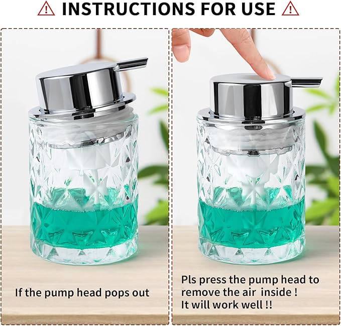 Bathroom Glass Soap Dispenser with Durable Rust-Proof Plastic Foam Pump Hand Lotion Dispenser Antislip Shampoo Kitchen 10oz 2 Pack