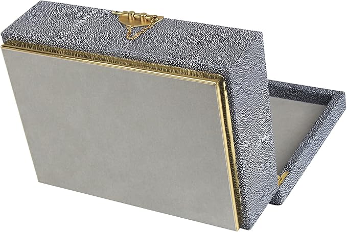 HofferRuffer Elegant Faux Leather Decorative Box, Storage Jewelry Box Organizer, Large Dresser Cosmetic Organizer Holder, Classic Jewelry Accessory Organizer, 11x8x4.8 inches (Grey)