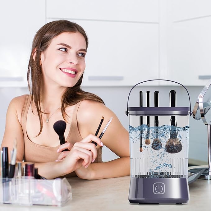 Makeup Brush Cleaner Machine - Automatic Cosmetic Brush Cleaning Tool for Sponges and Makeup Eggs, Efficient Easy Use Cleaner for Daily Makeups Hygiene, Portable Home Vanity Accessory