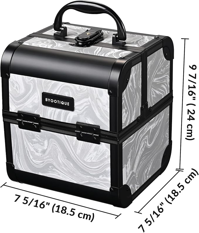BYOOTIQUE Rolling Makeup Train Case on Wheels 3-Piece Hairdressing Brush Bags Cosmetology Organizer Kit Lockable Traveling Cart for Nail Tech Beauty Salon Barbershop,CTB Gray