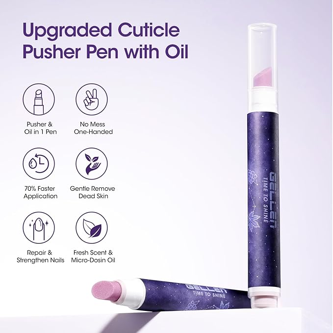 Gellen 4-in-1 Cuticle Pusher Pen with Micro-Dosing Oil, Cuticle Remover & Cuticle Oil in a Pen, Ceramic Nail Pusher Oil Pen for Hangnail & Dry & Damaged Nails, Nail Care Pen for Repair & Nourish Nails