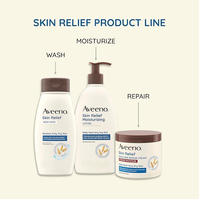 Aveeno Skin Relief Fragrance-Free Body Wash with Triple Oat Formula, Gentle Daily Cleanser for Sensitive Skin Leaves Dry Skin Feeling Moisturized, Sulfate-Free, 18 fl. oz, 2 Pack