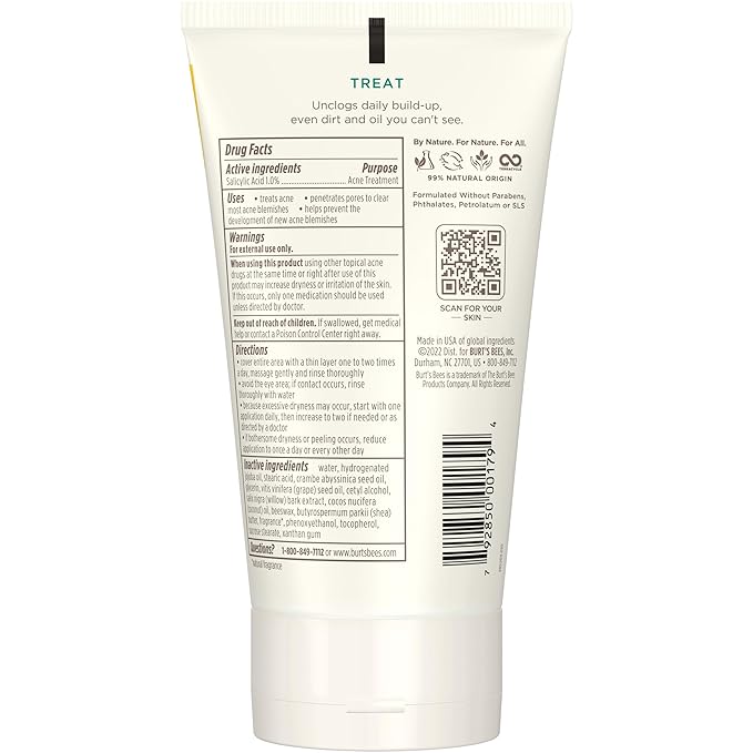 Burt’s Bees Clear and Balanced Deep Cleansing Acne Scrub, Salicylic Acid Acne Treatment with Cica, Facial Cream Exfoliator Helps Unclog Pores and Reduce Acne, 4 Oz (Pack of 2)