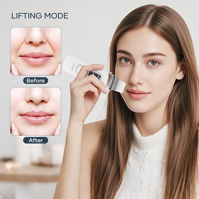 SEESOON Face Scrubber Exfoliator, Skin Scrubber Face Spatula, 4 Modes Blackhead Remover Tools for Facial Deep Cleansing with LCD Display, IPX7 Waterproof-White