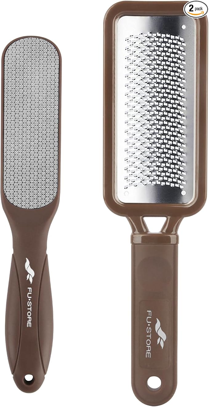 Fu Store 2 Pack Foot Files Callus Remover Stainless Steel Foot Rasp and Dual Sided Feet File Professional Scrubber Pedicure Tools Premium for Feet Care Remove Hard Skin, Brown