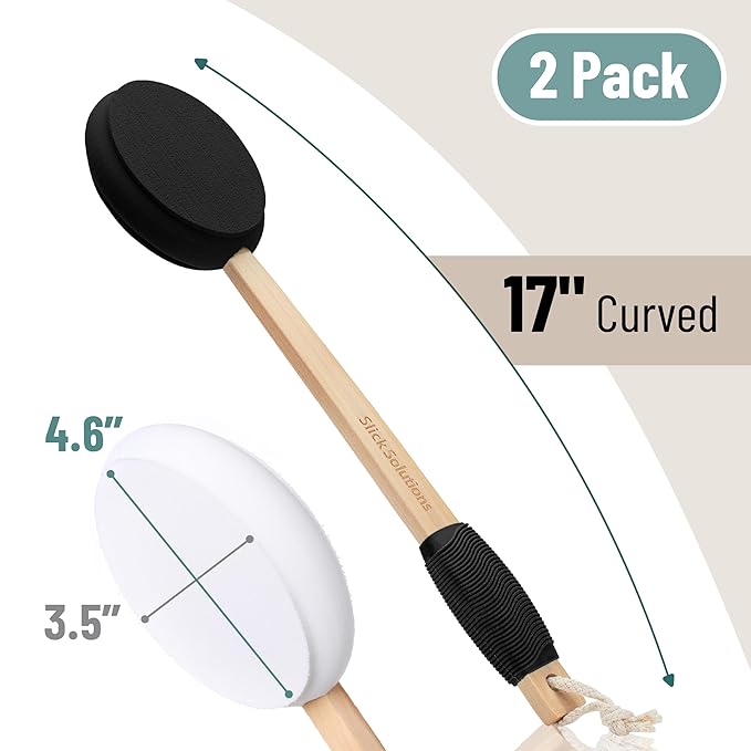 Slick- Lotion Applicator, 17 Inch, 2 Pack, Black and White, Back Applicator Lotion, Certified Organic, Easy Reach Washable, Self Tanner for All Skin Tone