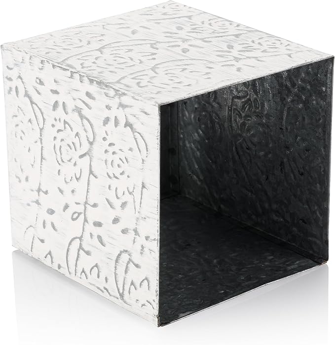 Country Chic Modern Farmhouse Tissue Box Holder, Decorative Metal Tissue Cover, Rustic Square White Style