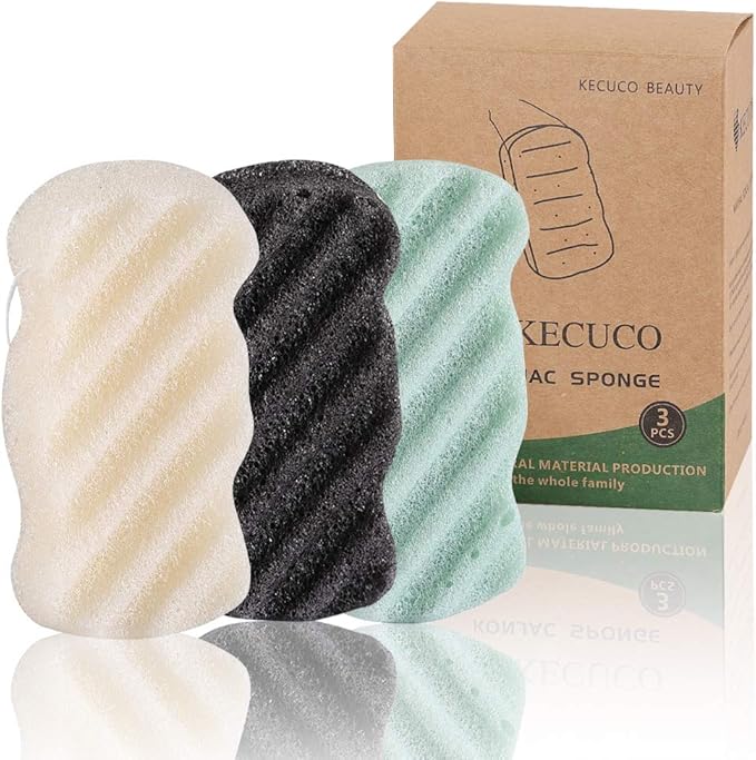 3 Pcs Konjac Bath Sponge for Kids, Babys, Infant, Toddler, 100% All Natural KONJAC Shower Body Sponges, 3 Colors and Extra Large Size, Safe for Oily, Dry, Combination or Sensitive Skin
