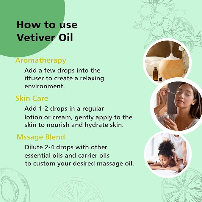 Vetiver Essential Oil Scent Oil for Home Diffuser, Perfume, Hand Soaps- 100ml/3.38 Oz
