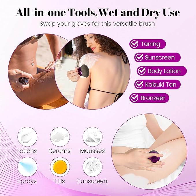 Extra Large Body Makeup Brush for Self Tanner, 90mm 3.6in Kabuki Self Tan Applicator for Face,Leg and Body,Bronzer,Tanning Mousse,Lotion and Foundation,Vegan Bristles with Drawstring Bag,Purple