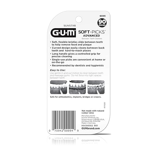 GUM Soft-Picks Advanced, Dental Picks for Teeth Cleaning and Gum Health, Disposable Interdental Brushes with Convenient Carry Case, Dentist Recommended Dental Picks, 90 Count (Pack of 3) 270 Total