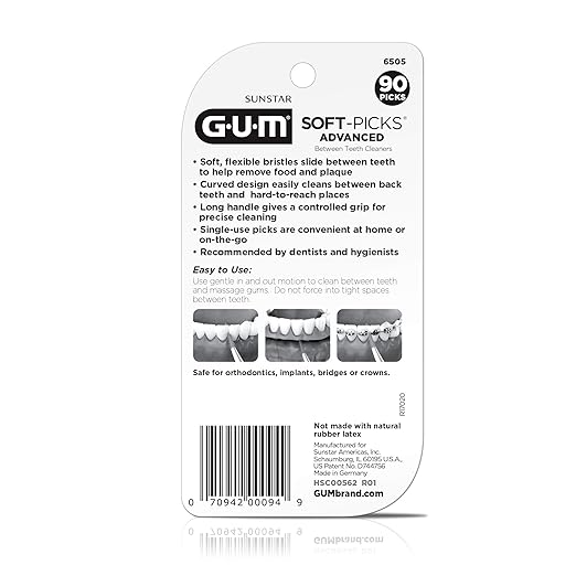 GUM Soft-Picks Advanced, Easy to Use Dental Picks for Teeth Cleaning Health, Disposable Interdental Brushes with Convenient Carry Case, Dentist Recommended Dental Picks, 90 Count