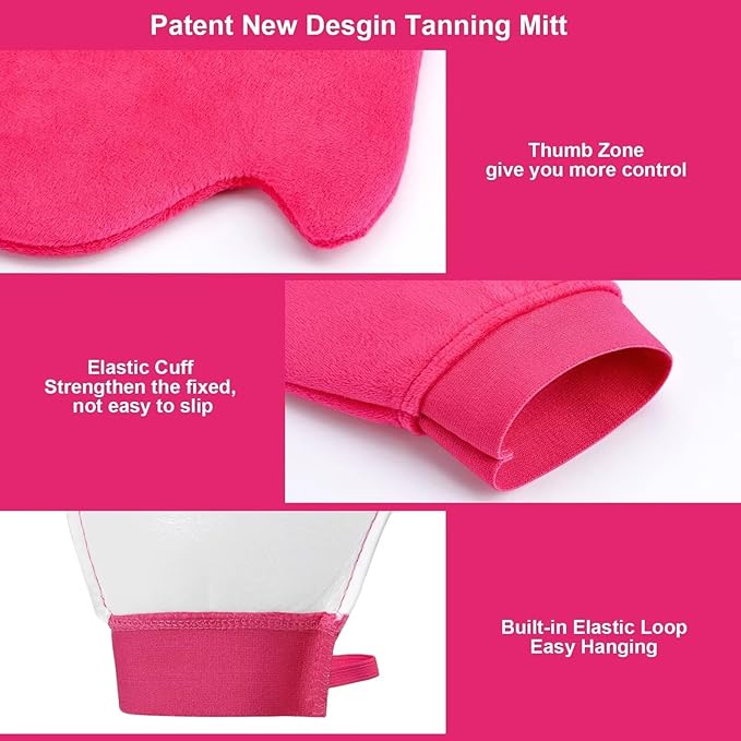 Self Tanner Mitt Applicator Back Applicator Set - Premium Waterproof Tanning Mitt for Flawless Sunless Tanning， Prevents Orange Palms, Double-Sided, Reusable Tanning Gloves