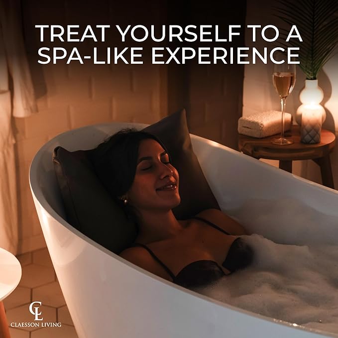 Luxury Bath Pillow for Tub - Thick and Comfortable Bathtub Pillow Support for Head and Neck and Back - Washable Quick-Drying Bath Pillows - Bath Cushion for Home Spa - Fits Any Bathtub - Dark Gray