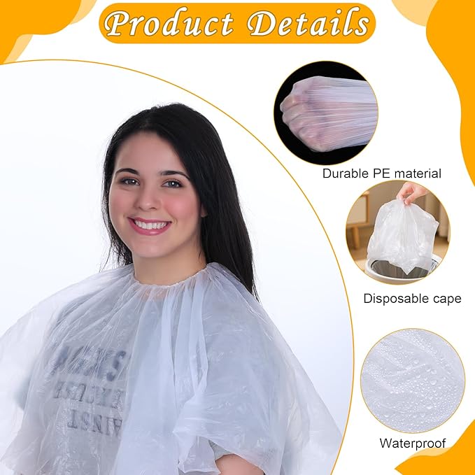 50 PCS Disposable Barber Cape, Waterproof Salon Cape Plastic Professional Hair Cutting Capes Hairs Stylist Capes Salon for Hairdresser Artist Clients Home and Salons Use-40 X40 Inch