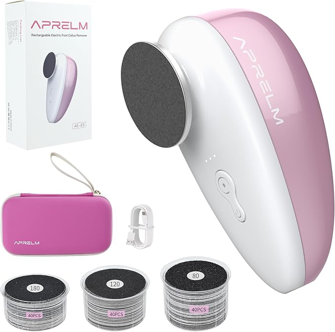 Rechargeable Electric Foot Callus Remover with 3-Sizes 120Pcs Sandpapers, Professional 1000RPM Electric Foot File with Organizer, Pedicure Tools Gifts for Women Men (E5 Pink-White)