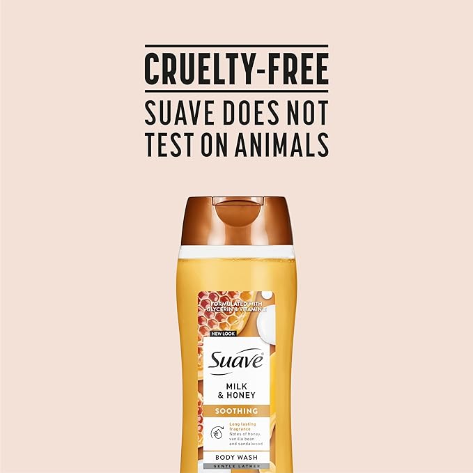 Suave Moisturizing Body Wash, with Milk & Honey and Vitamin E Extract, No Parabens, No Phtahaltes, 18 Oz Pack of 6