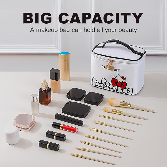 AmBealla Travel Makeup Bag Large Cosmetic Bags with Brush Holder,White Waterproof 2PCS Portable Cosmetic Case for Women,Toiletry Storage Bag for Skincare&Beauty Tools for Girls