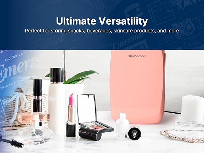 Emerson EFC-5000 Portable Mini Fridge Cooler for 6 Cans, Compact 4L Capacity, Lightweight Design, AC/DC Power Compatibility, and Removable Shelf – Perfect for Home, Office, Dorms, and Travel, Pink