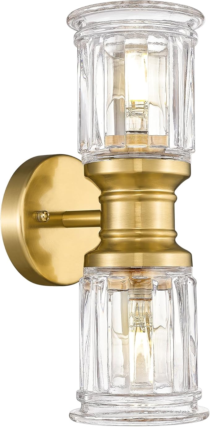 Gold Wall Sconces, HWH Single Wall Vanity Light Fixture for Bathroom Living Room Bedroom, Bathroom Wall Sconces with Bell-Shaped Clear Glass, Gold Finish, 5HZG106B-2W BG